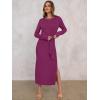 imageANRABESS Womens 2025 Fall Long Sleeve Maxi Dress Crewneck Tie Waist Slit Casual Work Long T Shirt Dresses Trendy OutfitsDeep Purple