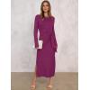imageANRABESS Womens 2025 Fall Long Sleeve Maxi Dress Crewneck Tie Waist Slit Casual Work Long T Shirt Dresses Trendy OutfitsDeep Purple