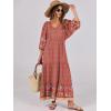 imageANRABESS Womens Boho Maxi Dresses 2025 Summer V Neck Puff Sleeve Floral Flowy Swing Fall Casual Long DressWine Red