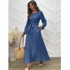 imageANRABESS Womens Long Sleeve Dress 2025 Fall Casual Empire Waist ALine Flowy Maxi Dresses with Pockets Vacation OutfitsBlue