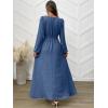 imageANRABESS Womens Long Sleeve Dress 2025 Fall Casual Empire Waist ALine Flowy Maxi Dresses with Pockets Vacation OutfitsBlue