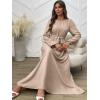 imageANRABESS Womens Long Sleeve Dress 2025 Fall Casual Empire Waist ALine Flowy Maxi Dresses with Pockets Vacation OutfitsLight Khaki