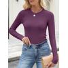 imageANRABESS Womens Long Sleeve Shirts Crewneck Ribbed Knitted Slim Fitted Tops Basic Tee 2025 Fall Outfits Dressy Casual BlousePurple Red
