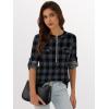 imageANRABESS Womens Plaid Shirts 34 Length Sleeve Half Zip Business Casual Tops Office Work Blouses 2025 Fall OutfitsBlack Plaid