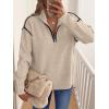 imageANRABESS Womens Quarter Zip Sweaters Fall Long Sleeve V Neck Shirts Collared Business Casual Tops Knit Pullover SweatshirtsAlmond