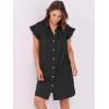 imageANRABESS Womens Summer Button Down Shirt Dress Ruffle Short Sleeve Mini Dresses Loose Fit Casual Sundress with PocketsBlack