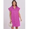 imageANRABESS Womens Summer Button Down Shirt Dress Ruffle Short Sleeve Mini Dresses Loose Fit Casual Sundress with PocketsHot Pink