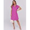 imageANRABESS Womens Summer Button Down Shirt Dress Ruffle Short Sleeve Mini Dresses Loose Fit Casual Sundress with PocketsHot Pink