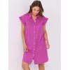 imageANRABESS Womens Summer Button Down Shirt Dress Ruffle Short Sleeve Mini Dresses Loose Fit Casual Sundress with PocketsHot Pink