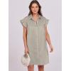 imageANRABESS Womens Summer Button Down Shirt Dress Ruffle Short Sleeve Mini Dresses Loose Fit Casual Sundress with PocketsKhaki