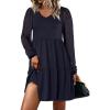 imageANRABESS Dresses for Women Casual Lace Long Sleeve V Neck Tiered Swing Flowy Loose Aline Mini Short 2025 Fall Vacation DressNavy Blue