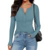 imageANRABESS Long Sleeve Shirts for Women Henley Button Down Tops Ribbed Knit Slim Fit Fall Basic Tee 2025 Casual Trendy ClothesLight Blue