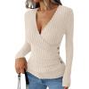 imageANRABESS Long Sleeve Shirts for Women Sexy Sweater V Neck Ribbed Knit Slim Fit Wrap Top 2025 Fall Casual Fashion ClothesLight Khaki