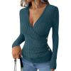 imageANRABESS Long Sleeve Shirts for Women Sexy Sweater V Neck Ribbed Knit Slim Fit Wrap Top 2025 Fall Casual Fashion ClothesTeal