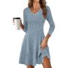 imageANRABESS Women Long Sleeve Ribbed Knit Short Dresses 2025 Fall Winter V Neck Casual Swing A Line Sweater DressBlue