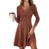 imageANRABESS Women Long Sleeve Ribbed Knit Short Dresses 2025 Fall Winter V Neck Casual Swing A Line Sweater DressRust Orange