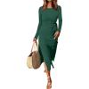 imageANRABESS Womens 2025 Fall Long Sleeve Maxi Dress Crewneck Tie Waist Slit Casual Work Long T Shirt Dresses Trendy OutfitsDeep Green