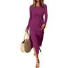 imageANRABESS Womens 2025 Fall Long Sleeve Maxi Dress Crewneck Tie Waist Slit Casual Work Long T Shirt Dresses Trendy OutfitsDeep Purple