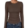 imageANRABESS Womens Long Sleeve Shirts Crewneck Ribbed Knitted Slim Fitted Tops Basic Tee 2025 Fall Outfits Dressy Casual BlouseBrown