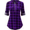 imageANRABESS Womens Plaid Shirts 34 Length Sleeve Half Zip Business Casual Tops Office Work Blouses 2025 Fall OutfitsPurple Plaid