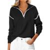 imageANRABESS Womens Quarter Zip Sweaters Fall Long Sleeve V Neck Shirts Collared Business Casual Tops Knit Pullover SweatshirtsBlack