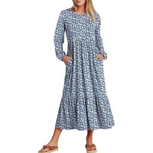 imageANRABESS Long Sleeve Midi Dresses for Women Casual 2025 Fall Crewneck A Line Tiered Flowy Loose Trendy Dresses with PocketsFloral Blue
