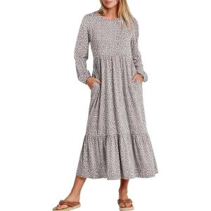 imageANRABESS Long Sleeve Midi Dresses for Women Casual 2025 Fall Crewneck A Line Tiered Flowy Loose Trendy Dresses with PocketsGray With White Polka Dot