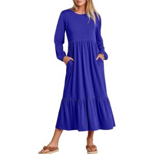 imageANRABESS Long Sleeve Midi Dresses for Women Casual 2025 Fall Crewneck A Line Tiered Flowy Loose Trendy Dresses with PocketsRoyal Blue