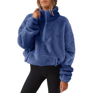 imageANRABESS Sweatshirt for Women Zip Up Hoodies Cropped Pullover Fleece Hooded Sherpa Sweaters Tops 2025 Fall Winter ClothesDeep Blue