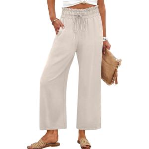 imageANRABESS Women 2025 Summer Casual Flowy Loose High Waist Boho Wide Leg Cropped Palazzo Lounge Beach Vacation Pants TrousersBeige