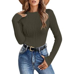imageANRABESS Women Long Sleeve Tops Slim Fitted Business Casual Shirts Rib Textured TShirts 2025 Fall Outfits Dressy Work BlouseArmy Green