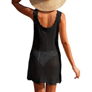 imageANRABESS Women Swimsuit Cover Ups Summer Sleeveless Beach Crochet Swimwear Bathing Suit Knit Swim Dress 2025 Vacation OutfitsBlack