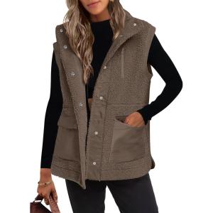 imageANRABESS Womens Fleece Vest Loose Warm Button Down Fall Fuzzy Sherpa Jackets Fuzzy Vest With Pockets Winter OuterwearCoffee