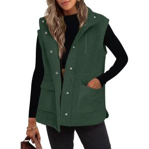 imageANRABESS Womens Fleece Vest Loose Warm Button Down Fall Fuzzy Sherpa Jackets Fuzzy Vest With Pockets Winter OuterwearDark Green