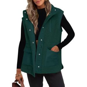 imageANRABESS Womens Fleece Vest Loose Warm Button Down Fall Fuzzy Sherpa Jackets Fuzzy Vest With Pockets Winter OuterwearDeep Green