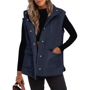 imageANRABESS Womens Fleece Vest Loose Warm Button Down Fall Fuzzy Sherpa Jackets Fuzzy Vest With Pockets Winter OuterwearNavy Blue