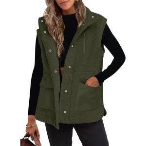 imageANRABESS Womens Fleece Vest Loose Warm Button Down Fall Fuzzy Sherpa Jackets Fuzzy Vest With Pockets Winter OuterwearOlive