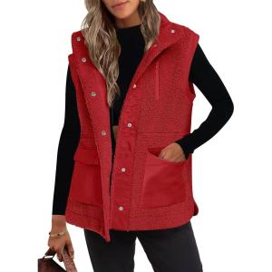 imageANRABESS Womens Fleece Vest Loose Warm Button Down Fall Fuzzy Sherpa Jackets Fuzzy Vest With Pockets Winter OuterwearRed