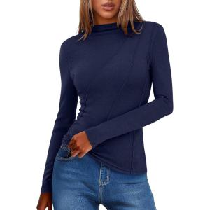 imageANRABESS Womens Long Sleeve Mock Neck Shirts Fitted Dressy Casual Blouse 2025 Fall Office Work Thermal TopsNavy Blue