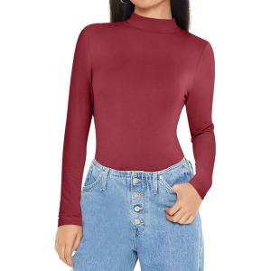 imageANRABESS Womens Long Sleeve Mock Neck Tops Slim Fitted Basic Layer Office Work Shirts 2025 Fall Outfits Y2K ClothesBurgundy