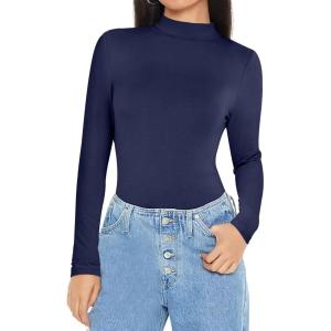 imageANRABESS Womens Long Sleeve Mock Neck Tops Slim Fitted Basic Layer Office Work Shirts 2025 Fall Outfits Y2K ClothesNavy Blue