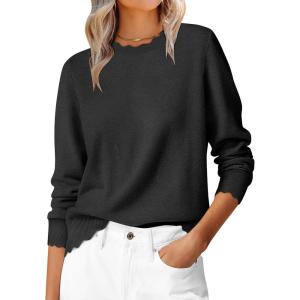 imageANRABESS Womens Long Sleeve Sweaters Loose Fit Lightweight Scalloped Knit Soft Dressy Pullover Tops 2025 Fall Casual OutfitsBlack