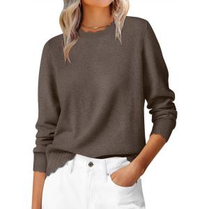 imageANRABESS Womens Long Sleeve Sweaters Loose Fit Lightweight Scalloped Knit Soft Dressy Pullover Tops 2025 Fall Casual OutfitsBrown