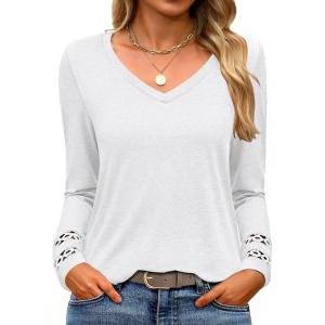imageANRABESS Womens Long Sleeve Tops Lace Dressy Casual Blouses 2025 Fall Tunic Shirts Trendy V Neck TShirts Work Travel OutfitsWhite