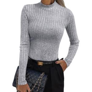 imageANRABESS Womens Long Sleeve Tops Mock Neck Ribbed Knit Slim Fit Pleated Basic T Shirts Lightweight Sweater Going Out ClothesGrey
