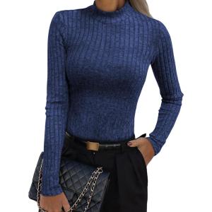 imageANRABESS Womens Long Sleeve Tops Mock Neck Ribbed Knit Slim Fit Pleated Basic T Shirts Lightweight Sweater Going Out ClothesRoyal Blue
