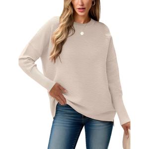 imageANRABESS Womens Oversized Batwing Long Sleeve Ribbed Knit Sweaters 2025 Fall OutfitsAlmond