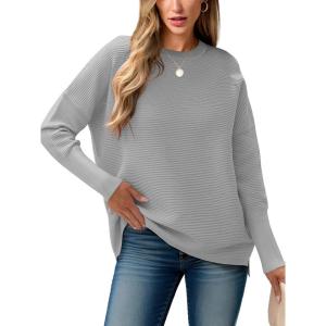 imageANRABESS Womens Oversized Batwing Long Sleeve Ribbed Knit Sweaters 2025 Fall OutfitsGray