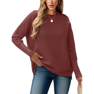 imageANRABESS Womens Oversized Batwing Long Sleeve Ribbed Knit Sweaters 2025 Fall OutfitsRust