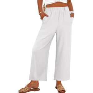 imageANRABESS Womens Pants Wide Leg Elastic Waist Casual Cropped Palazzo Pants 2025 Beach Vacation Summer Trousers with PocketWhite